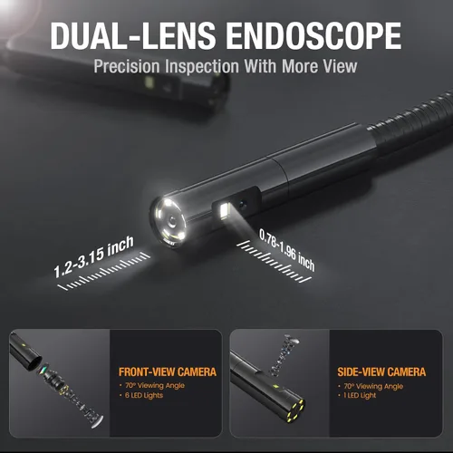 Miniatura 2 de Teslong Cámara de Inspección, Cámara de Boroscopio de Doble Lente con Luz, NTS300 Endoscopio Industrial IPS de 5", 1080P Impermeable Flexible