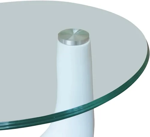 Miniatura 6 de Mesas de centro de 2 piezas con tapa redonda de cristal blanco de alto brillo, mesas auxiliares para sala de estar, mesas de centro para sala