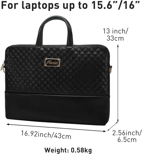 Miniatura 5 de Bolso para portátil de 15.6 pulgadas para mujer - Bolso para computador con funda para laptop, bandolera delgada para trabajo y viajes, de cuero PU