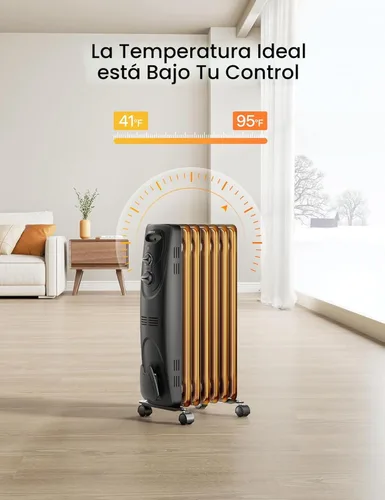 Miniatura 6 de PELONIS Calentador de radiador para grandes espacios, radiador eléctrico lleno de aceite, dos perillas, 1500 W, calentador de espacio silencioso, 3