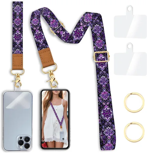 Miniatura 27 de Cordón cruzado para teléfono celular con correa para la muñeca, diseño de flores, para colgar alrededor del cuello, correa floral ajustable