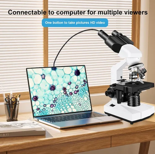 Miniatura 4 de Microscopio para adultos con oculares WF10x y WF25x, aumento de 40X-2000X, cámara USB, microscopio para adultos adecuado para laboratorio y escuela