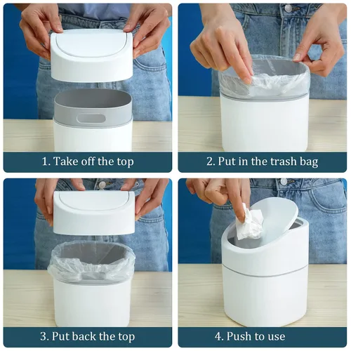 Miniatura 6 de Pequeño cubo de basura de escritorio con tapa, 2 piezas y bolsa de basura 360 piezas