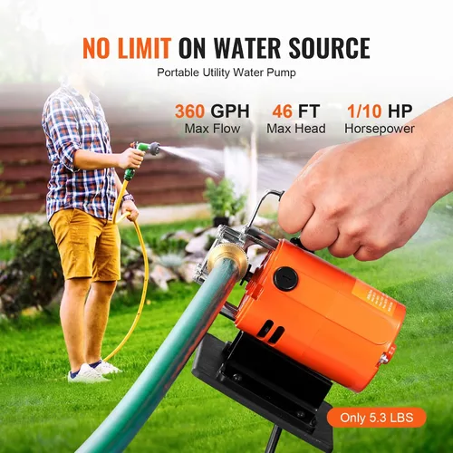 Miniatura 2 de Happybuy Bomba de transferencia de agua, 120V CA 360 GPH, 1/10 HP, Bomba eléctrica portátil, Kit de manguera de succión, cepillos de carbono