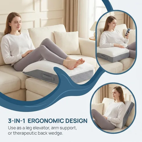 Miniatura 7 de baibu Almohada elevadora de piernas de espuma viscoelástica, almohada de soporte de diseño de doble capa patentada para elevar los pies para una
