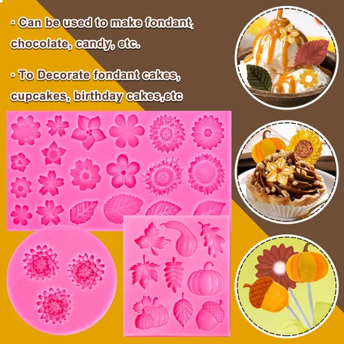 Miniatura 4 de Whaline 3 moldes de silicona 3D con diseño floral de otoño para calabaza, hoja de arce, flor de pino, patrón de cono, moldes de resina, moldes