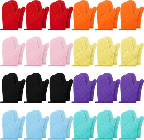 Miniatura 7 de Dandat 16 pares de guantes de horno acolchados con forro de tela de toalla extra largos resistentes al calor, guantes de cocina de algodón