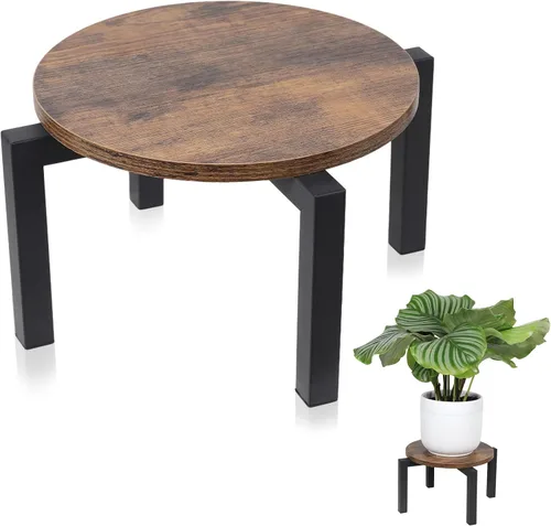 Vigordream Soporte para plantas de interior, soporte para plantas de metal resistente y resistente, taburete de madera para plantas, soporte para