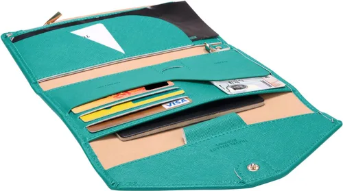 Miniatura 96 de Zoppen - Billetera de viaje con bloqueo RFID multiusos (Ver.4) Portatarjetas de pasaporte y vacunas, organizador de documentos de tres pliegues