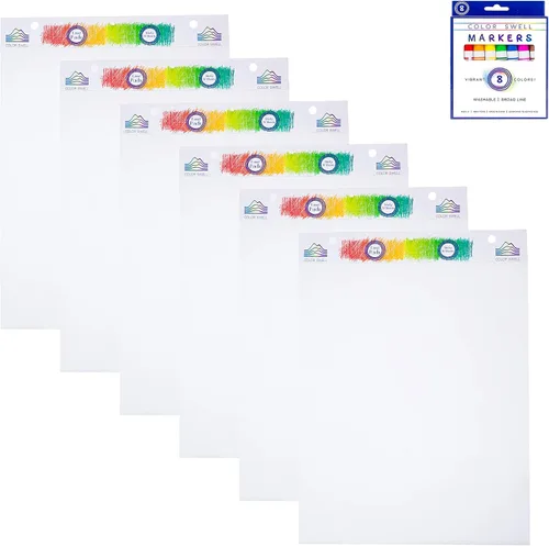 Color Swell Almohadillas adhesivas para caballete, paquete de 6, 30 hojas cada una, con marcadores lavables adicionales, para oficinas, aulas y
