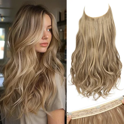 Miniatura 8 de SARLA Extensiones de cabello con alambre invisible con 3 clips, postizo sintético corto, ondulado, rizado, diadema ajustable transparente