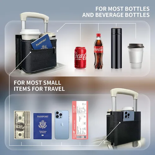 Miniatura 4 de Portavasos para equipaje de viaje, soporte para taza de equipaje, maleta de mano gratis, para bebidas, café, botellas, aperitivos (Jet)