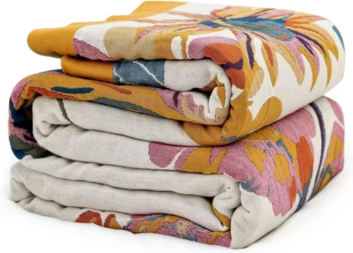 MSGKV Manta de Tiro 100% Algodón para Cama Sofá Otoño 90''x 98'' Mantas de Muselina Súper Suaves Cálidas Colcha Bohemia Ligera Mantas Decorativas de
