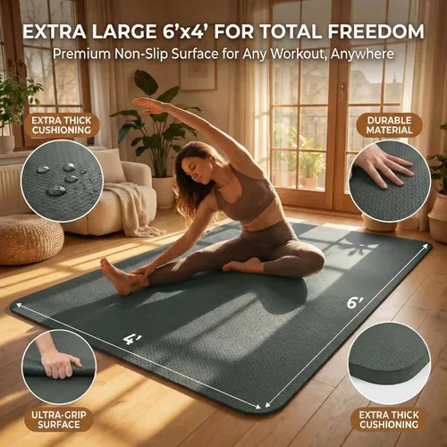 Miniatura 3 de Esterilla grande de yoga de 6'x 4' (72"x 48") — Esterilla de ejercicio extra ancha de 1/4" y 1/3" de 183cm x 122cm, gran esterilla de ejercicio