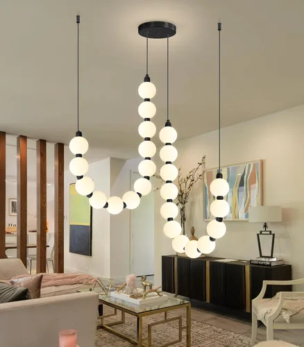 Miniatura 12 de Candelabros modernos LED regulables, bolas de acrílico, iluminación colgante de techo para sala de estar, comedor, dormitorio, luces colgantes
