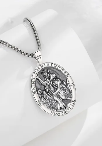 Miniatura 2 de EUDORA Collar de plata de ley 925 con San MiguelSan CristóbalSan BenitoVirgen MaríaSan Judas TadeoCruz de Buen PastorArcángel, Medalla con colgante