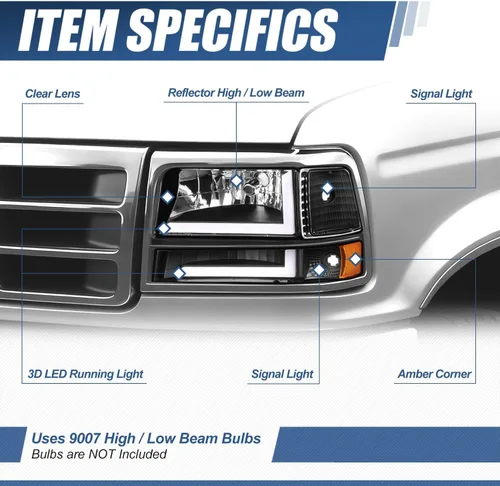 Miniatura 2 de Auto Dynasty Juego de Faros LED DRL 3D y Lámpara de Parachoques Compatible con Ford F-150 F-250 F-350 Bronco 1992-1996, Lado del Conductor