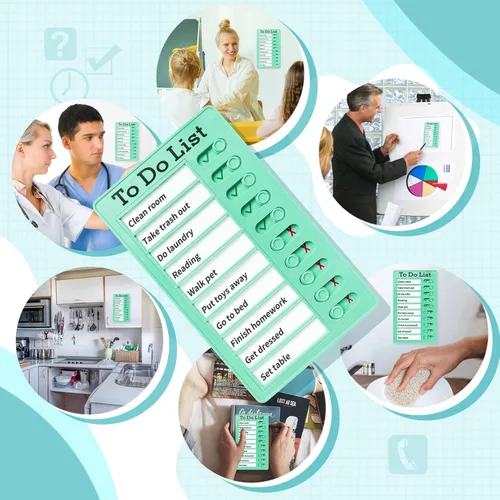 Miniatura 2 de Tabla de tareas de 4 piezas para niños, varios niños, tabla de rutina deslizante: lista de tareas reutilizables, lista de verificación de RV, tabla