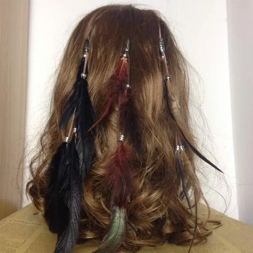 Miniatura 2 de CBLUO 3 pinzas para el pelo de plumas de Halloween, hippie, indio, bohemio, pasadores con borla, bohemios, para mujer, horquillas para el cabello
