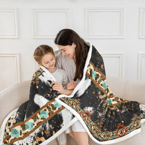 Miniatura 2 de Erosebridal Manta de forro polar de piel de vaca con estampado de leopardo marrón, manta occidental de 50 x 60 pulgadas, manta con estampado de vaca