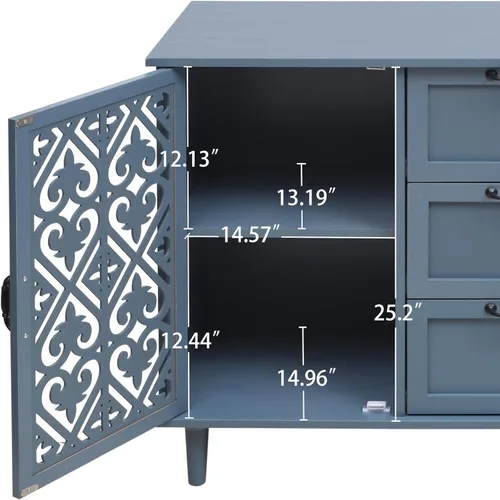 Miniatura 2 de LUMISOL Aparador de buffet, armario de almacenamiento de madera maciza con 2 puertas y 3 cajones, mesa consola retro con almacenamiento para Azul