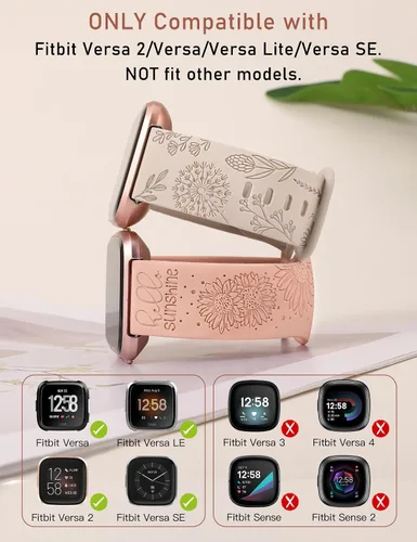 Miniatura 2 de Minyee Paquete de 2 correas con grabado floral compatibles con Fitbit Versa 2/Fitbit Versa/Versa Lite para mujeres, linda correa deportiva