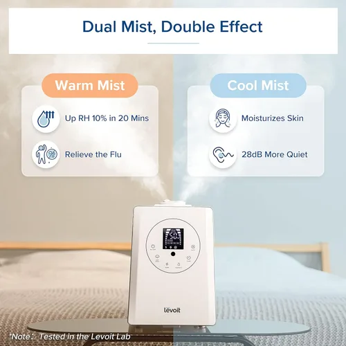 Miniatura 35 de LEVOIT Humidificadores evaporativos para dormitorio de bebé, filtros dobles de aire y agua, sensor separado, sin luz azul para luz nocturna de Blanco