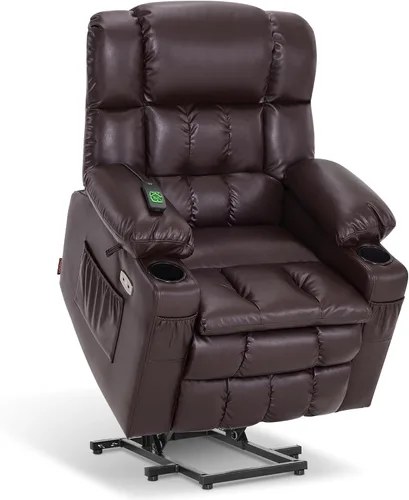 Miniatura 21 de MCombo Silla reclinable eléctrica de motor dual para adultos mayores, silla de elevación plana con calor y masaje, portavasos, puertos USB, piel