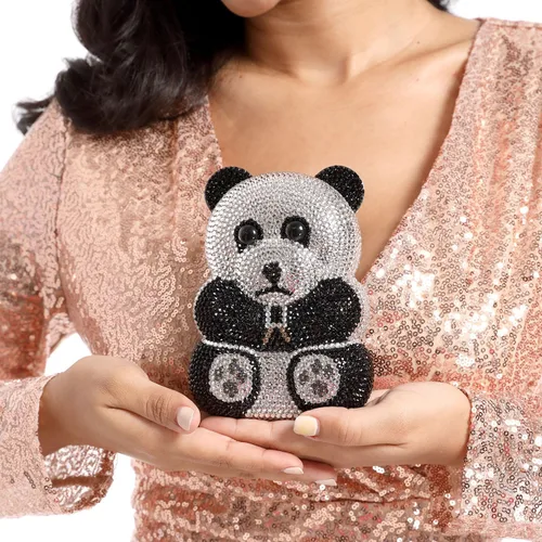 Miniatura 3 de Boutique De FGG Bolso de mano de cristal para mujer, bolso de mano con diamantes de imitación de animales, para fiesta, cóctel, mini