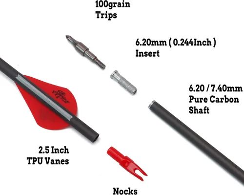 Miniatura 2 de Caza Tiro con arco Flecha de carbono 400 Espina dorsal con paletas de 2.5 ″ Puntas extraíbles para arco compuesto y arco recurvo