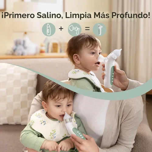 Miniatura 3 de Momcozy BreezyClear™ Aspirador nasal eléctrico 2 en 1 para bebé con aerosol, succión de grado hospitalario de 65 kPa, 4 niveles ajustables