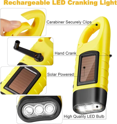 Miniatura 4 de Mudder Paquete de 4 linternas de manivela de mano con energía solar, linterna LED recargable de emergencia, equipo de supervivencia, antorcha