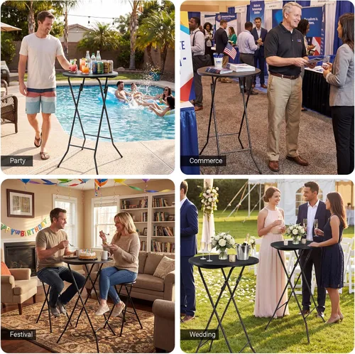 Miniatura 9 de Byliable 24in Round Cocktail Table, Bar Height High Top Foldable Bistro Table with Removable Legs, Portable Plastic Indoor Outdoor for Patio, Party