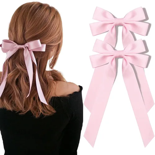 Miniatura 15 de Lazos de satén sedoso y pinzas de cocodrilo, soportes para cola de caballo de cinta negra, accesorios para el cabello para mujeres, niñas, niños