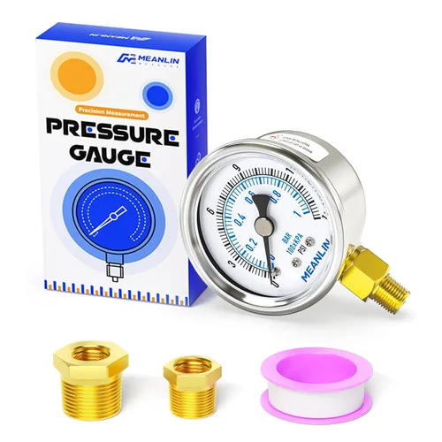 Miniatura 13 de MEANLIN MEASURE Medidor de presión en seco de acero inoxidable de 0 ~ 200 psi, esfera de cara NPT de 2 pulgadas, impermeable para compresor de aire