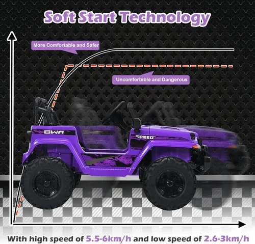 Miniatura 5 de INFANS Camión de paseo para niños con control remoto de 2.4 G, autos eléctricos con batería de 12 V para niños con 3 velocidades, pantalla de Púrpura