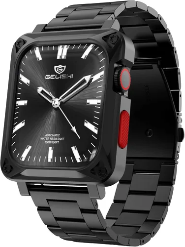 Miniatura 12 de Compatible con Apple Watch Band de 1.772 pulgadas Series 9, 8, 7, carcasa de metal resistente para hombres de 1.772 pulgadas con correa de repuesto