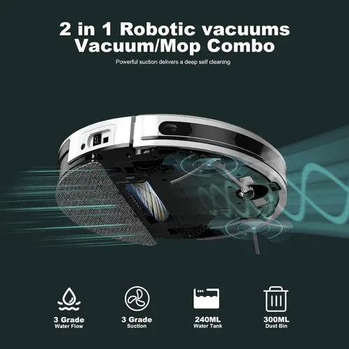 Miniatura 4 de TECBOT S3 PRO - Aspiradora robótica y trapeador, navegación LiDAR, 150 minutos de funcionamiento y succión de 4,000 Pa, robot aspirador de carga