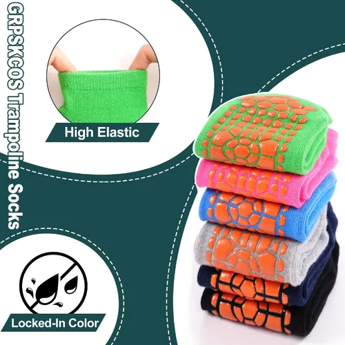 Miniatura 5 de GRPSKCOS Calcetines de Agarre para Niños 6 Pares Calcetines de Agarre para Niños Calcetines de Trampolín Antideslizantes para Tobillo Calcetines