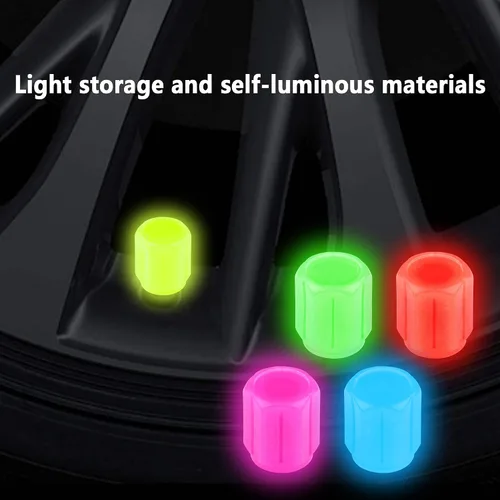 Miniatura 4 de 20 tapones fluorescentes para válvulas de neumáticos, tapones luminosos para válvula de aire de rueda de automóvil, accesorios de decoración