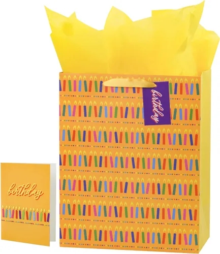 Miniatura 8 de Loveinside Bolsa de regalo a cuadros azul marino con texto en inglés «Happy Birthday» impresa, tamaño mediano con papel de seda, etiqueta, tarjeta