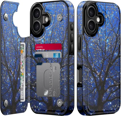 Miniatura 124 de FUNMIKO Funda tipo cartera para iPhone 13 con tarjetero, bloqueo RFID, protección de grado militar y obras de arte impresas con rayos UV, cierre