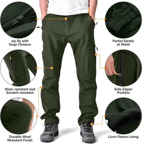 Miniatura 3 de Toomett Pantalones de nieve para senderismo para hombre, esquí, invierno, con forro polar, repelente al agua, campamento, caminar, pesca