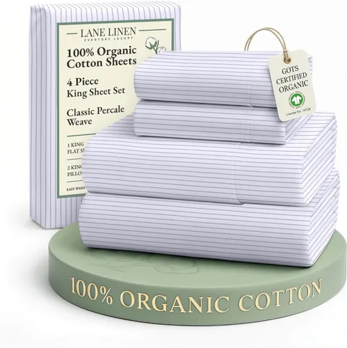 Miniatura 48 de LANE LINEN Sábanas 100% algodón orgánico para cama tamaño King, sábanas de percal suave, transpirables, de lujo, estilo hotelero, lavables a 09