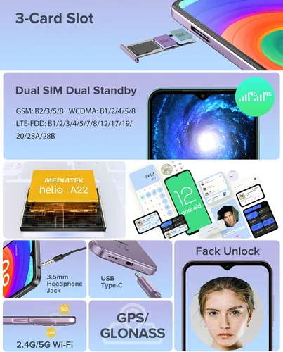 Miniatura 7 de Ulefone Teléfonos celulares desbloqueados, Note 14 Android 12 teléfonos inteligentes desbloqueados, batería masiva de 4500 mAh, 7 GB + 16 GB