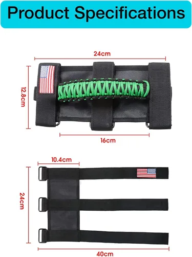 Miniatura 7 de GAIZON Paquete de 2 asas de agarre de barra antivuelco, asas de paracord para Jeep Wrangler CJ YJ TJ JL JK LJ JLU JKU Sahara Freedom Rubicon, Verde