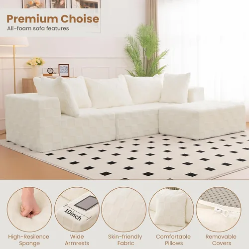 Miniatura 3 de Sofá modular seccional, sofá deshuesado en forma de L de 108 pulgadas con asiento profundo, sofá nube de pana para sala de estar, dormitorio,