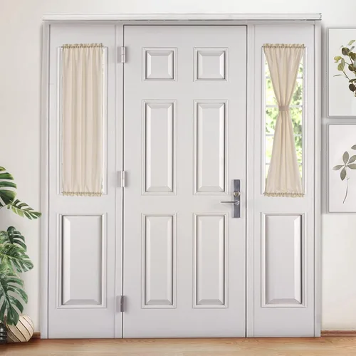 Melodieux Cortinas laterales semitransparentes beige para puerta francesa, de 40 pulgadas de largo, con aspecto de lino, filtrantes de luz para