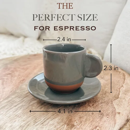 Miniatura 2 de Mora - Juego de 4 mini tazas de café expreso de cerámica, 3 onzas - Pequeñas tazas de inspiración italiana con platillos para pequeños shots de café