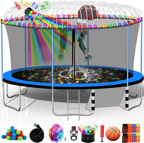Miniatura 9 de Trampolín de 10 pies, 12 pies, 14 pies, 15 pies, 16 pies, para niños y adultos, trampolín al aire libre de 1500 libras con aro de baloncesto, red